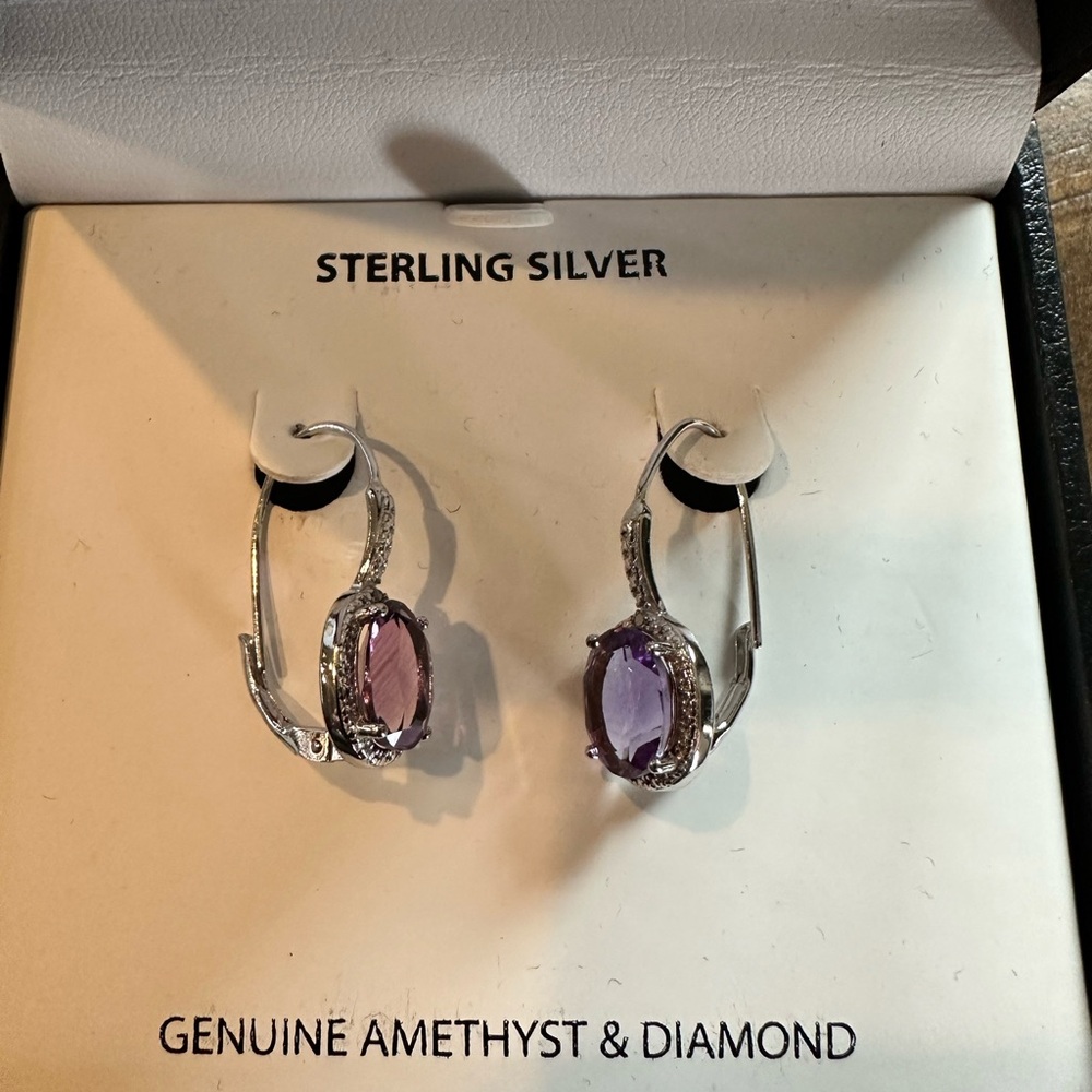 Sterling Silver earrings with Genuine Amethyst & Diamond stones. These are new